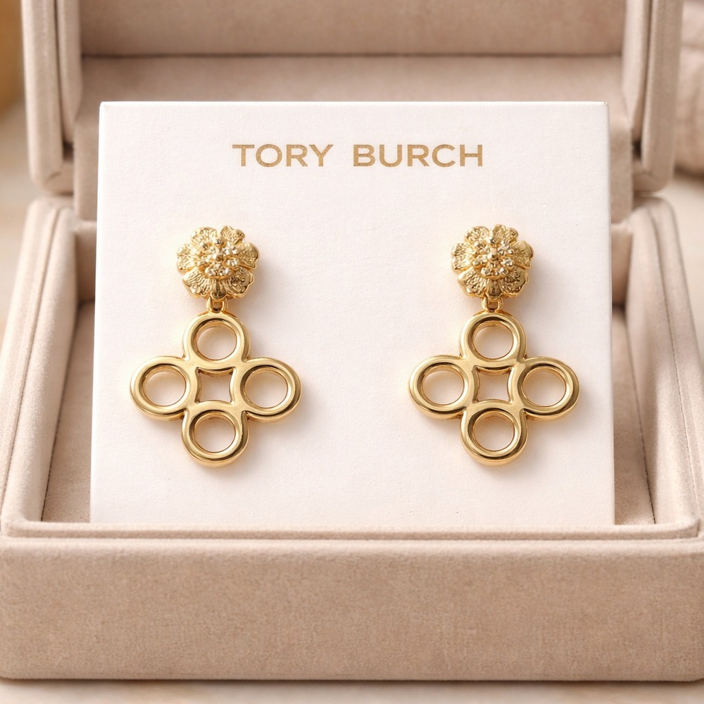 Tory Burch Gold Floral Motif Earrings